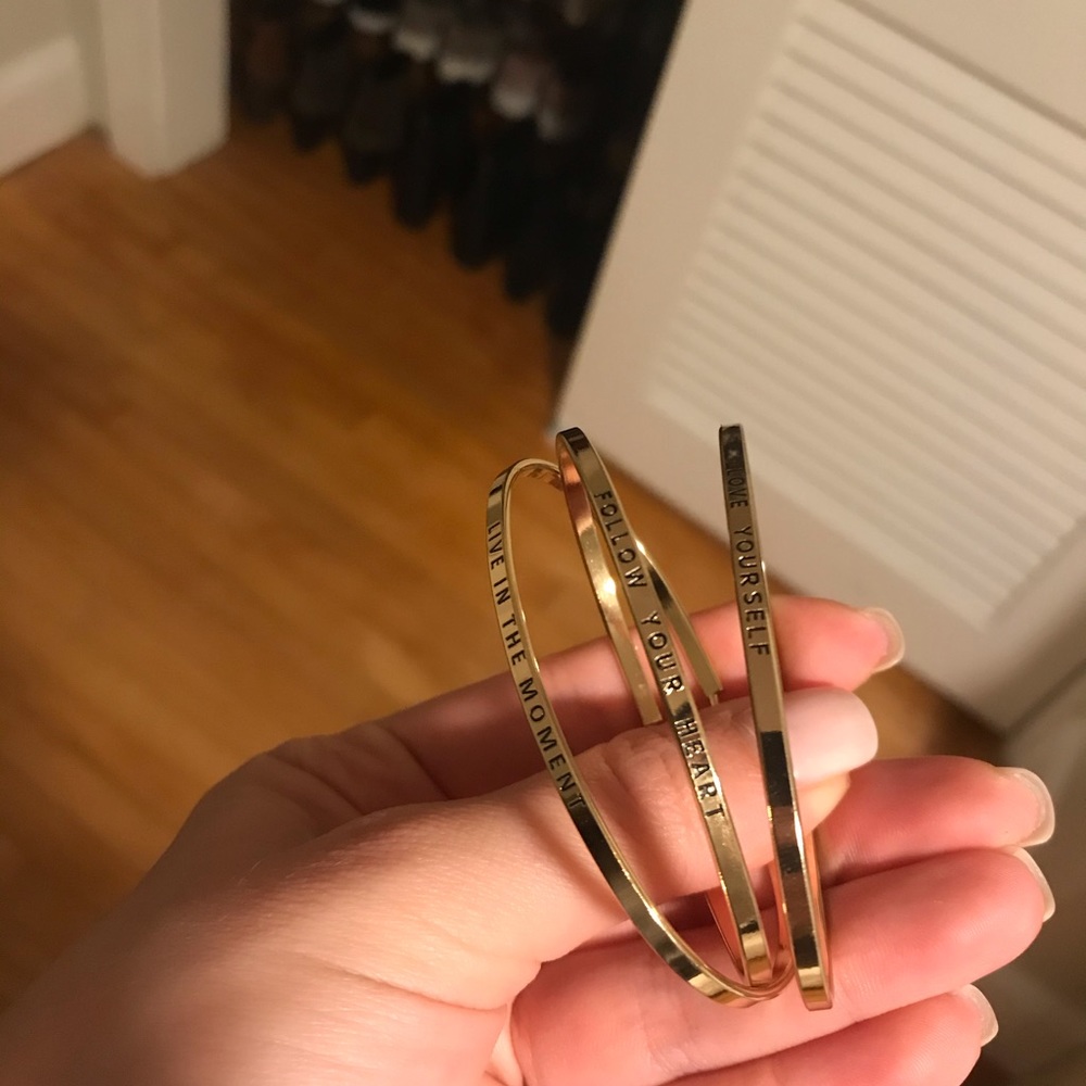 SET OF THREE Gold Bangles with Phrases